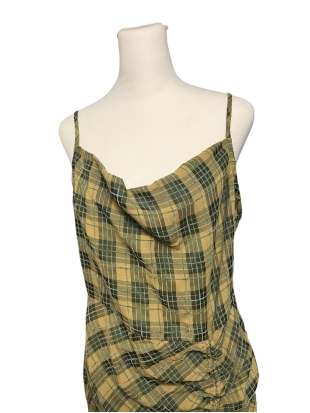 Cider Green Plaid Cown Neck Ruched Mini Dress Size Large NWT - Picture 3 of 7